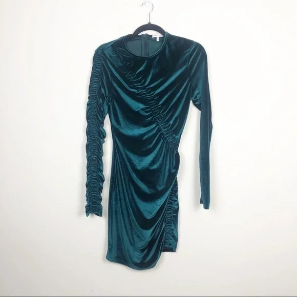 Ronny Kobo Yarden Velvet Mini Dress Green Bodycon Holiday Party Cocktail Medium - Picture 3 of 8